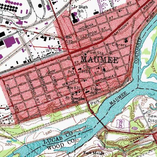 Topographic Map of Maumee Uptown Historic District, OH