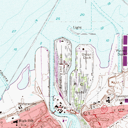 Topographic Map of Ashtabula Buffalo Dock, OH