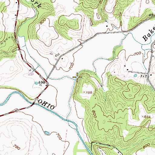 Topographic Map of Baker Fork, OH