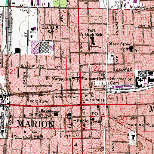 Topographic Map of Saint Mary Catholic Church, OH