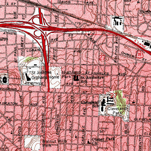 Topographic Map of Saint Anthonys Roman Catholic Church, OH