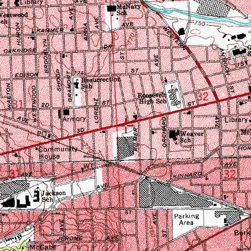 Topographic Map of Ellison Senior Citizens Center, OH