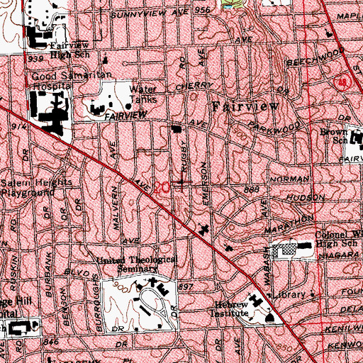 Topographic Map of Calvary Grace Brethren Church of Dayton, OH