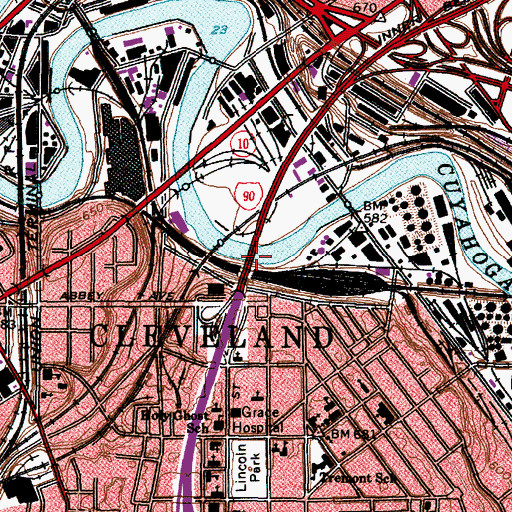 Topographic Map of Central Viaduct (historical), OH