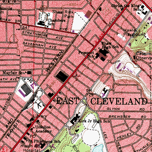 Topographic Map of East Cleveland Congregational Church, OH