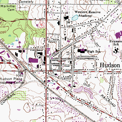 Topographic Map of Hudson Historic District, OH