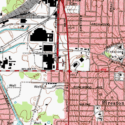 Topographic Map of Firestone Park Stadium, OH
