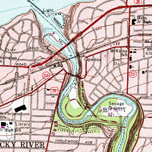 Topographic Map of Detroit Avenue Bridge, OH