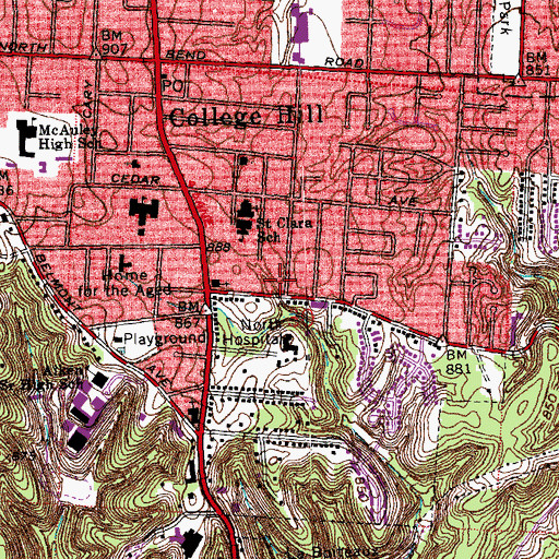 Topographic Map of Hamilton County, OH