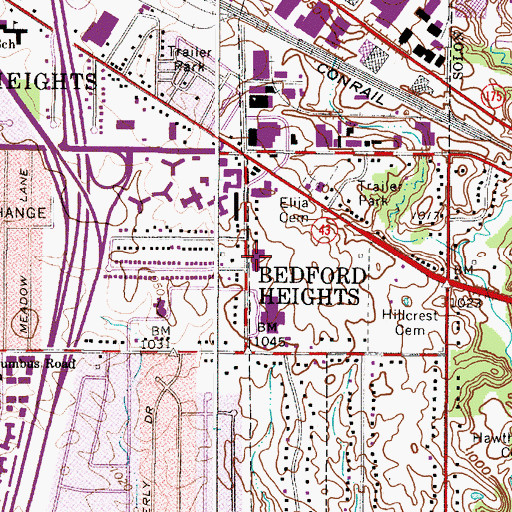 Topographic Map of Bedford Heights City Hall, OH