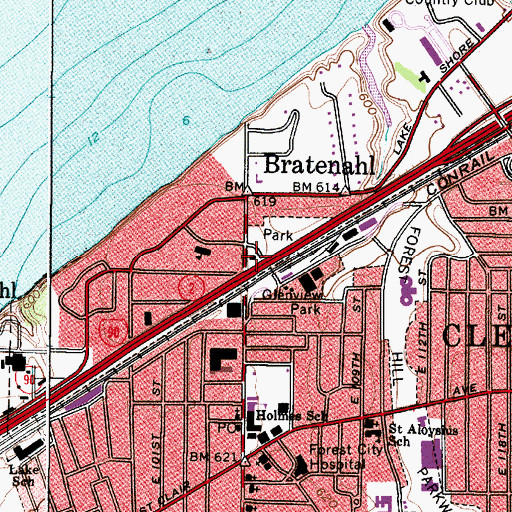 Topographic Map of Bratenahl Village Hall, OH