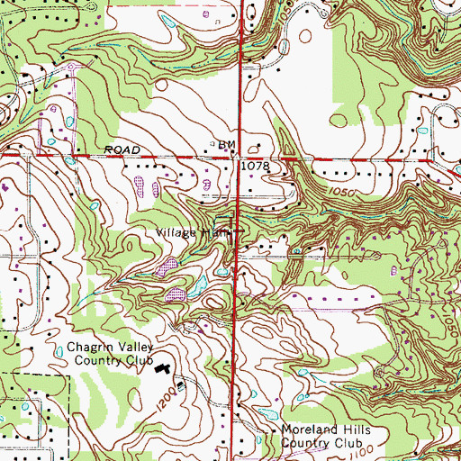 Topographic Map of Moreland Hills Village Hall, OH
