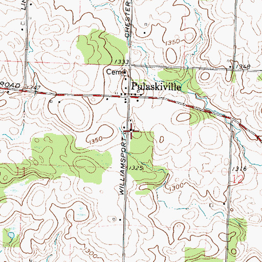 Topographic Map of Pulaskiville Community Bible Church, OH