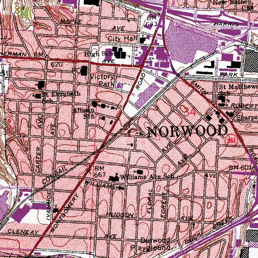 Topographic Map of Ashland Avenue Baptist Church, OH