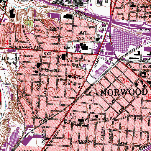 Topographic Map of Norwood Baptist Church, OH