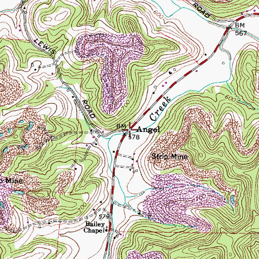 Topographic Map of Angel, OH