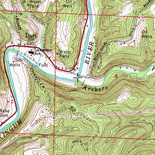 Topographic Map of Archers Fork, OH