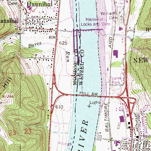 Topographic Map of Bares Run, OH