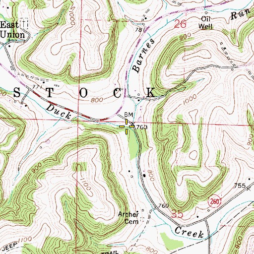 Topographic Map of Barnes Run, OH