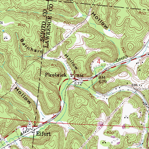 Topographic Map of Barnhart Hollow, OH