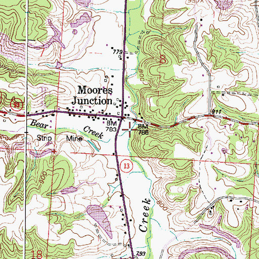 Topographic Map of Bear Creek, OH