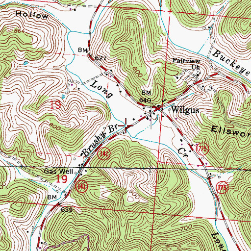 Topographic Map of Brushy Branch, OH