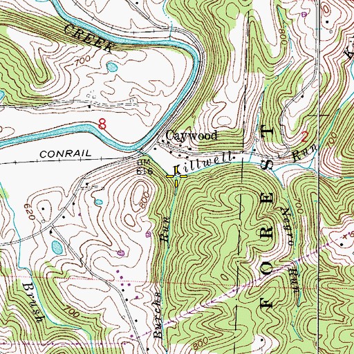 Topographic Map of Burchs Run, OH
