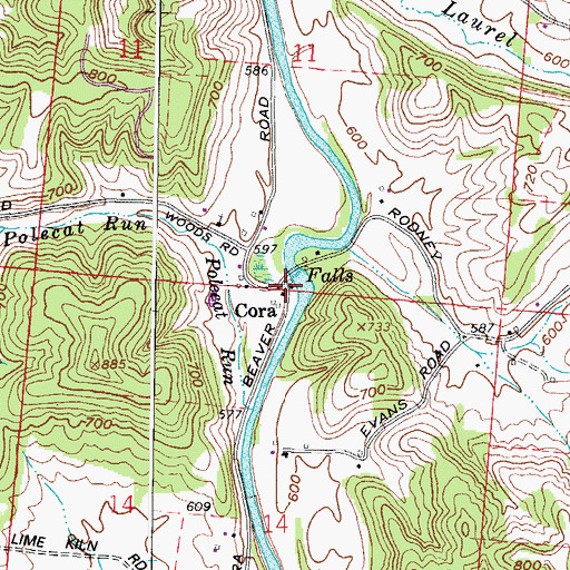 Topographic Map of Cora, OH