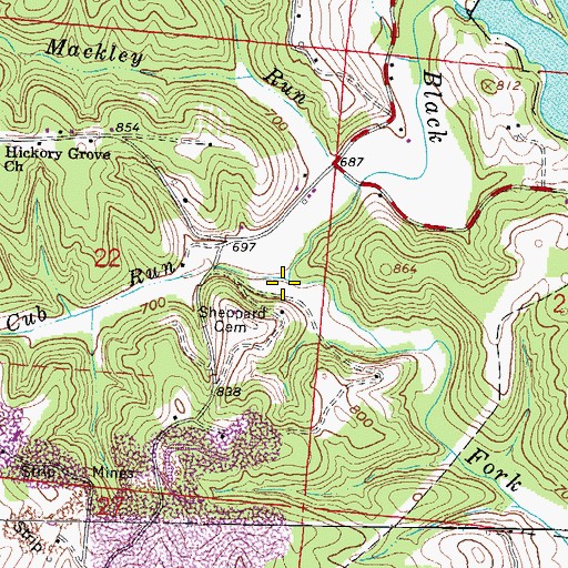 Topographic Map of Cub Run, OH