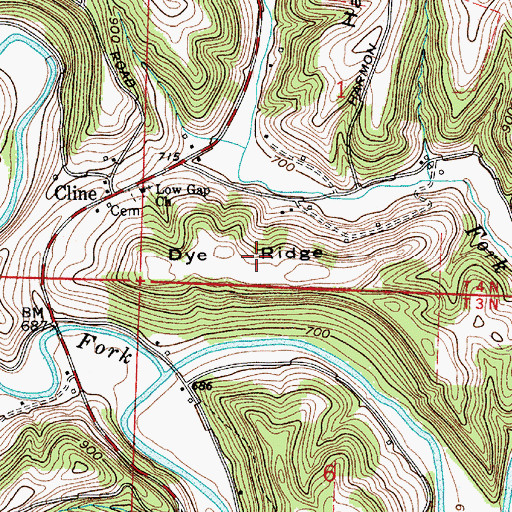 Topographic Map of Dye Ridge, OH