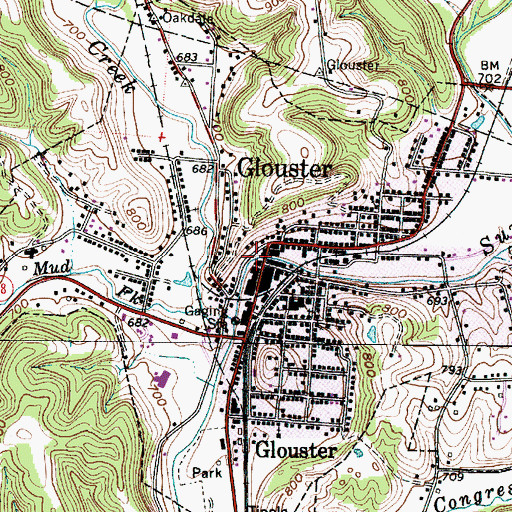 Topographic Map of Glouster, OH