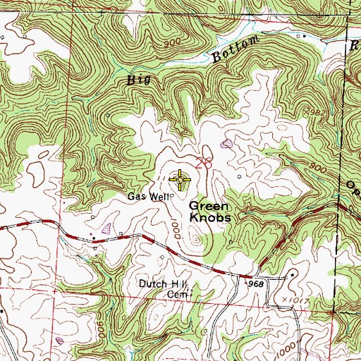 Topographic Map of Green Knobs, OH
