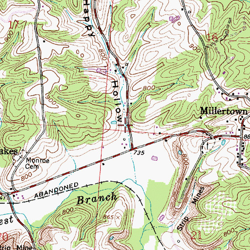 Topographic Map of Happy Hollow, OH