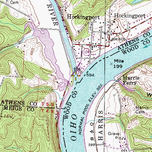 Topographic Map of Hocking River, OH