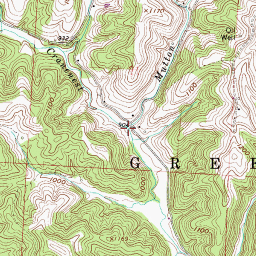 Topographic Map of Mutton Run, OH
