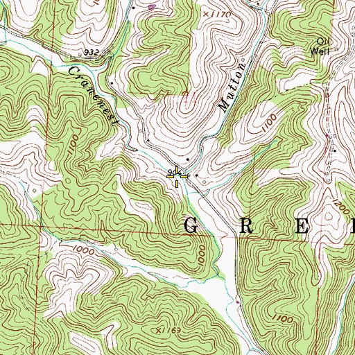 Topographic Map of Mutton Run, OH