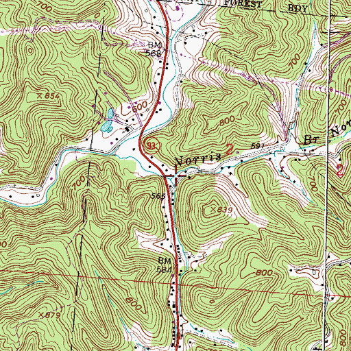 Topographic Map of Norris Branch, OH