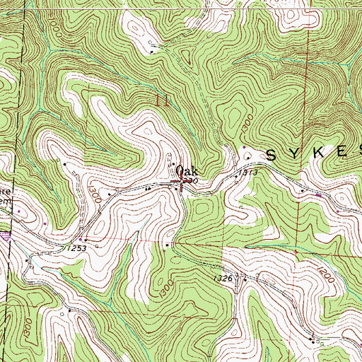 Topographic Map of Oak, OH