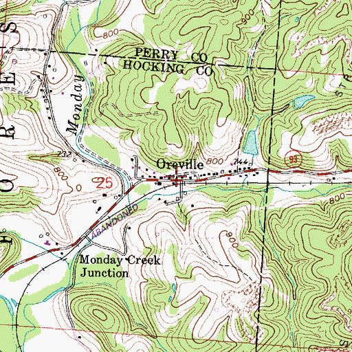Topographic Map of Oreville, OH