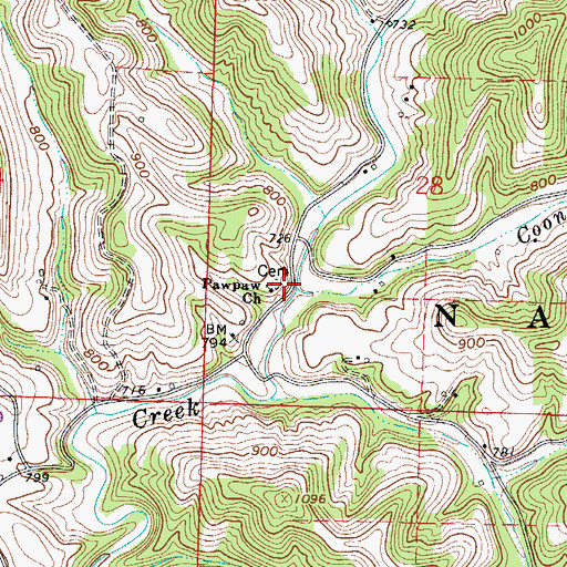 Topographic Map of PawPaw Church, OH