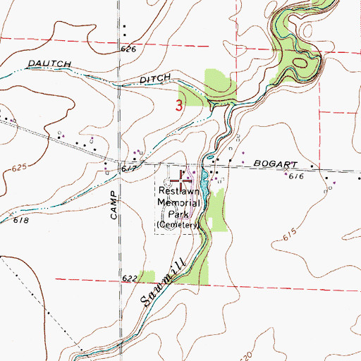 Topographic Map of Restlawn Memorial Park, OH