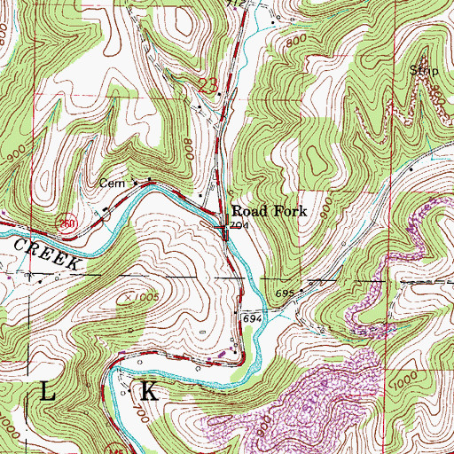 Topographic Map of Road Fork, OH