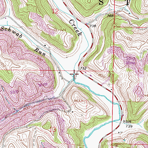 Topographic Map of Schwab Run, OH