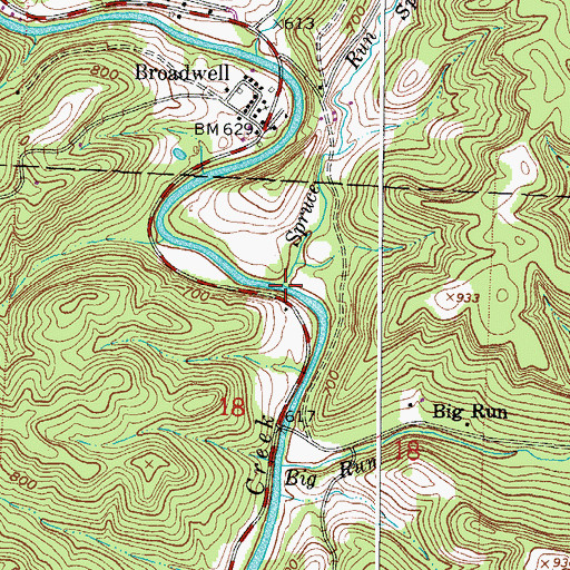 Topographic Map of Spruce Run, OH