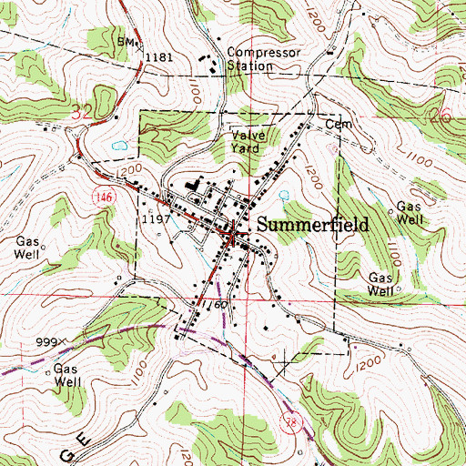Topographic Map of Summerfield, OH