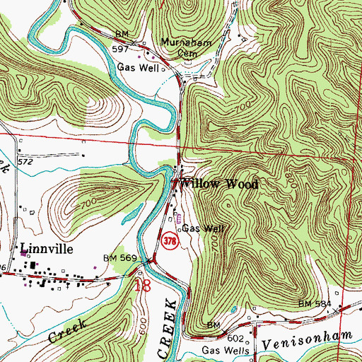 Topographic Map of Willow Wood, OH
