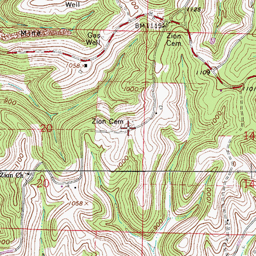 Topographic Map of Zion Cemetery, OH