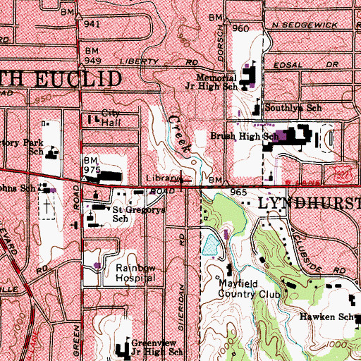 Topographic Map of South Euclid Branch Library, OH