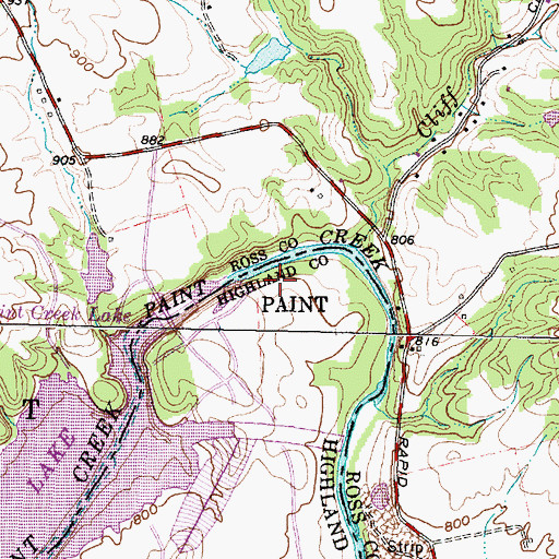 Topographic Map of Paint Creek Dam, OH
