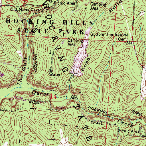 Topographic Map of Hocking Hills Reservoir Dam, OH